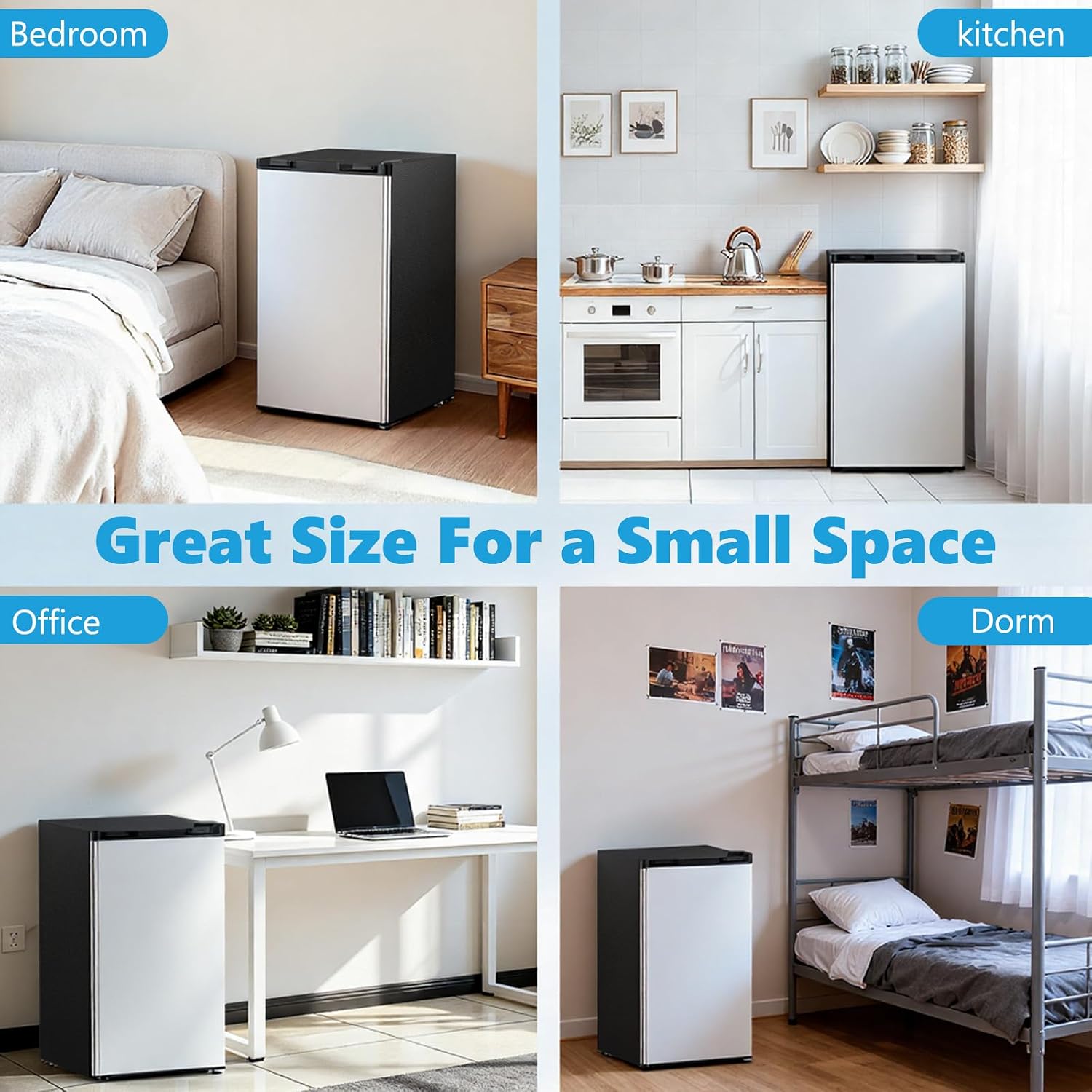 COWSAR 3.2 Cu.ft Mini Fridge with Freezer, Compact Dorm Refrigerator with Reversible Single Door, Adjustable Thermostat, Energy Saving, Perfect for Office, Dorm, Bedroom, Home, Silver