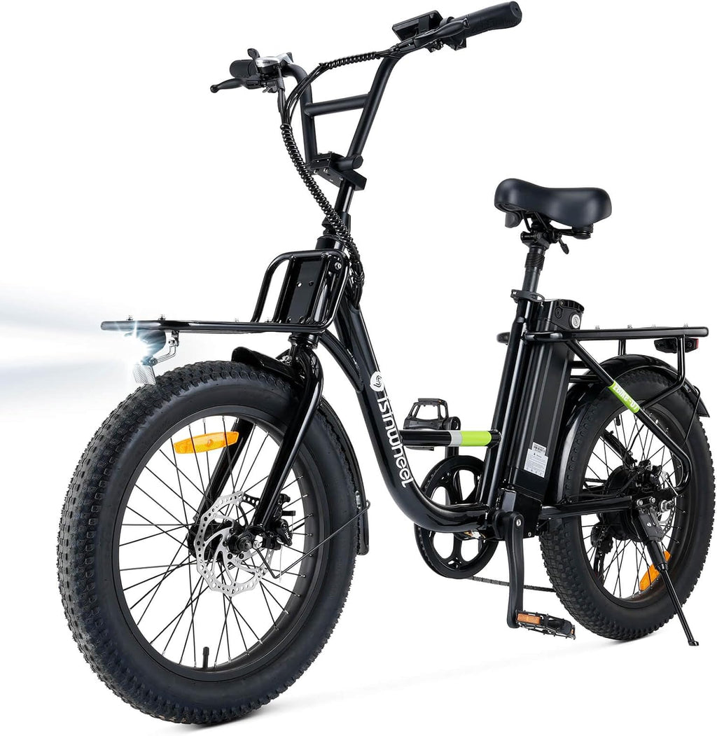 isinwheel U7 E Bike for Adults Electric Bike with Dual Cargo Rack, 48V 1000W Peak Ebikes for Adults, 7 Speed Gear, 20mph Step Thru Cruiser Electric Bicycles, 20' × 3' Fat Tire Ebike