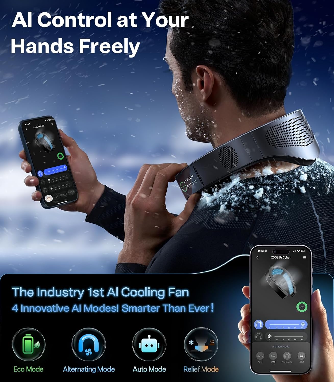 TORRAS COOLiFY Cyber AI Neck Air Conditioner, Ultimate Immersive Cooling Portable Neck Fan【No.1 Coolest & Max Cooling Area】 Neck Fans that Blow Cold Air 6000 mah Rechargeable for Gift