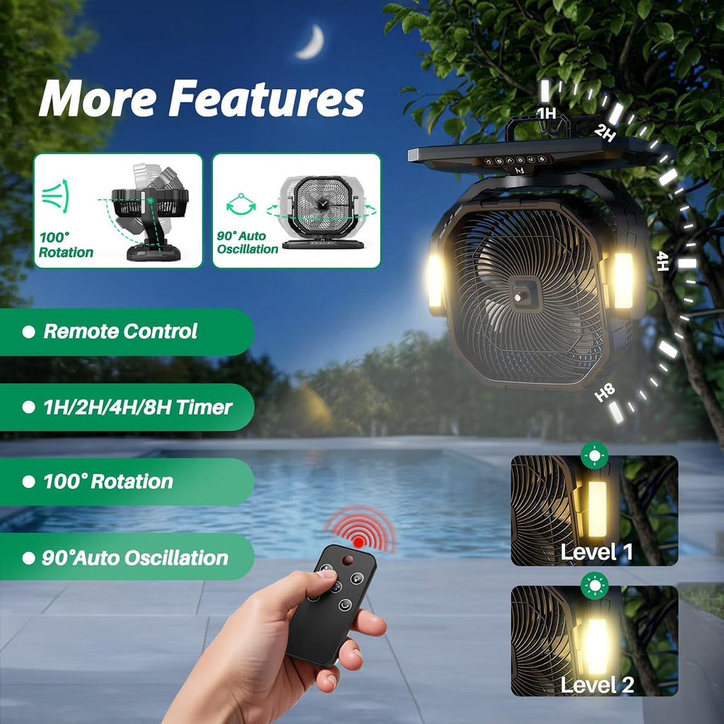 12' 20L Large Misting Fan Portable, 30000mAh Outdoor Oscillating Mist Fans for Outside Patios Cooling Fan, with Telescopic Handle & Rolling Wheel, LED Light, Timer, for Camping/Beach Summer Essentials
