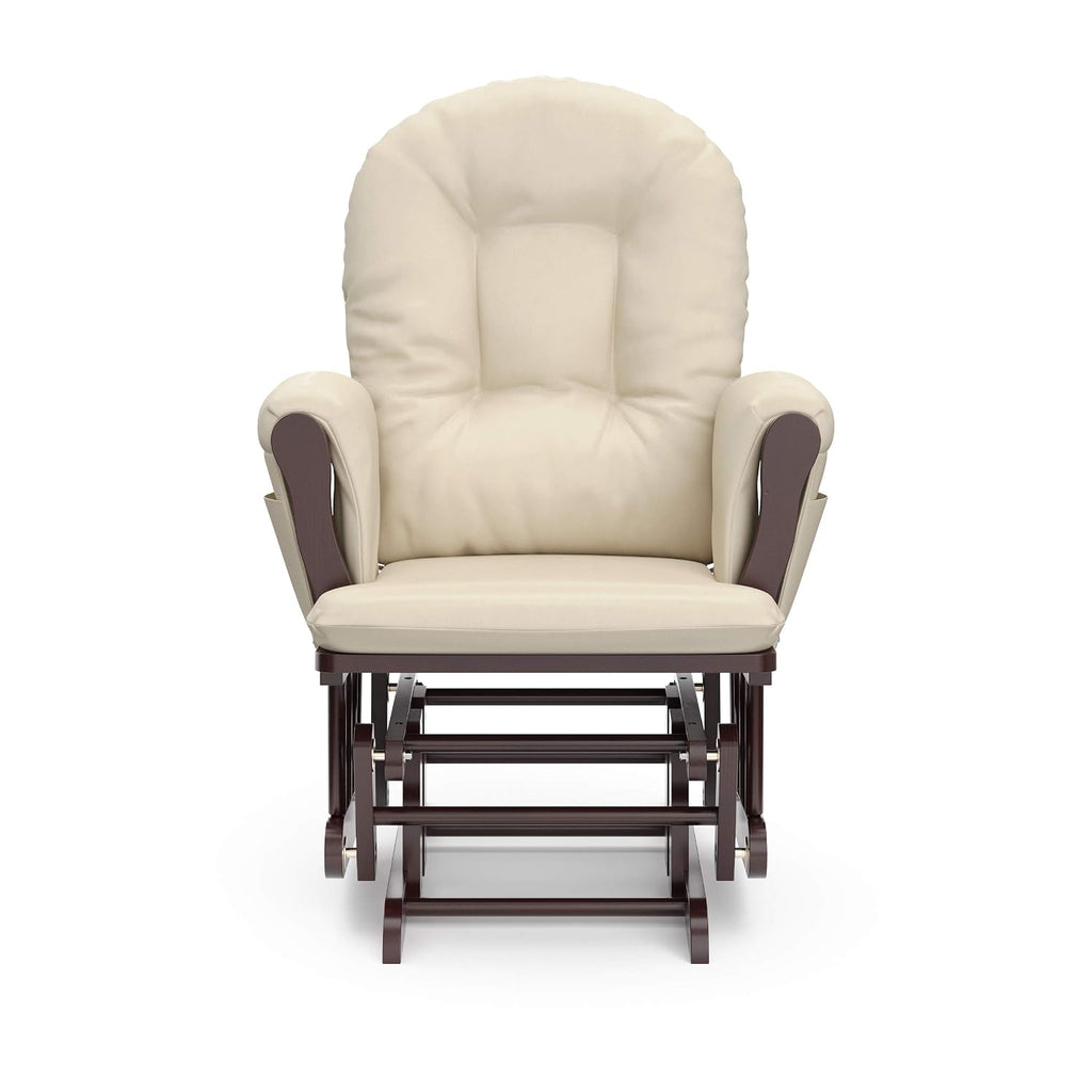 Storkcraft Premium Hoop Glider & Ottoman (Espresso with Beige) — GREENGUARD Gold Certified, Solid Wood Craftsmanship, Convenient Storage Pockets, Glider Rocking Chair for Nursery, Multi-Award-Winning