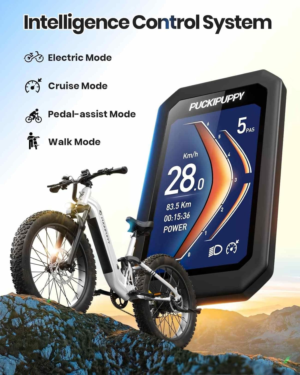 PUCKIPUPPY Battery+Electric Bike for Adults 960W(Peak), 48V 20AH Battery Adult Electric Bicycles, 26' Fat Tire Full Suspension Step-Thru Ebike, 28MPH Mountain Ebike, 7 Speed, 80Miles Range