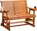 VINGLI Outdoor Glider Wood Patio Chair with Cup Holders, Outdoor Bench Glider Loveseat with Smooth Rocking Mechanism, Heavy Duty 800 LBS