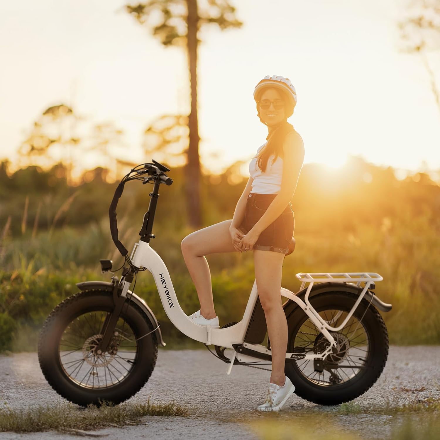 Heybike Ranger 2.0 Foldable Electric Bike for Adults, 20'*4 Fat Tire Ebike with 1400W Peak Motor, 28 MPH Max Speed, 600Wh Removable Battery, Up to 65 Miles Range, Front Suspension Step-Thru E Bike