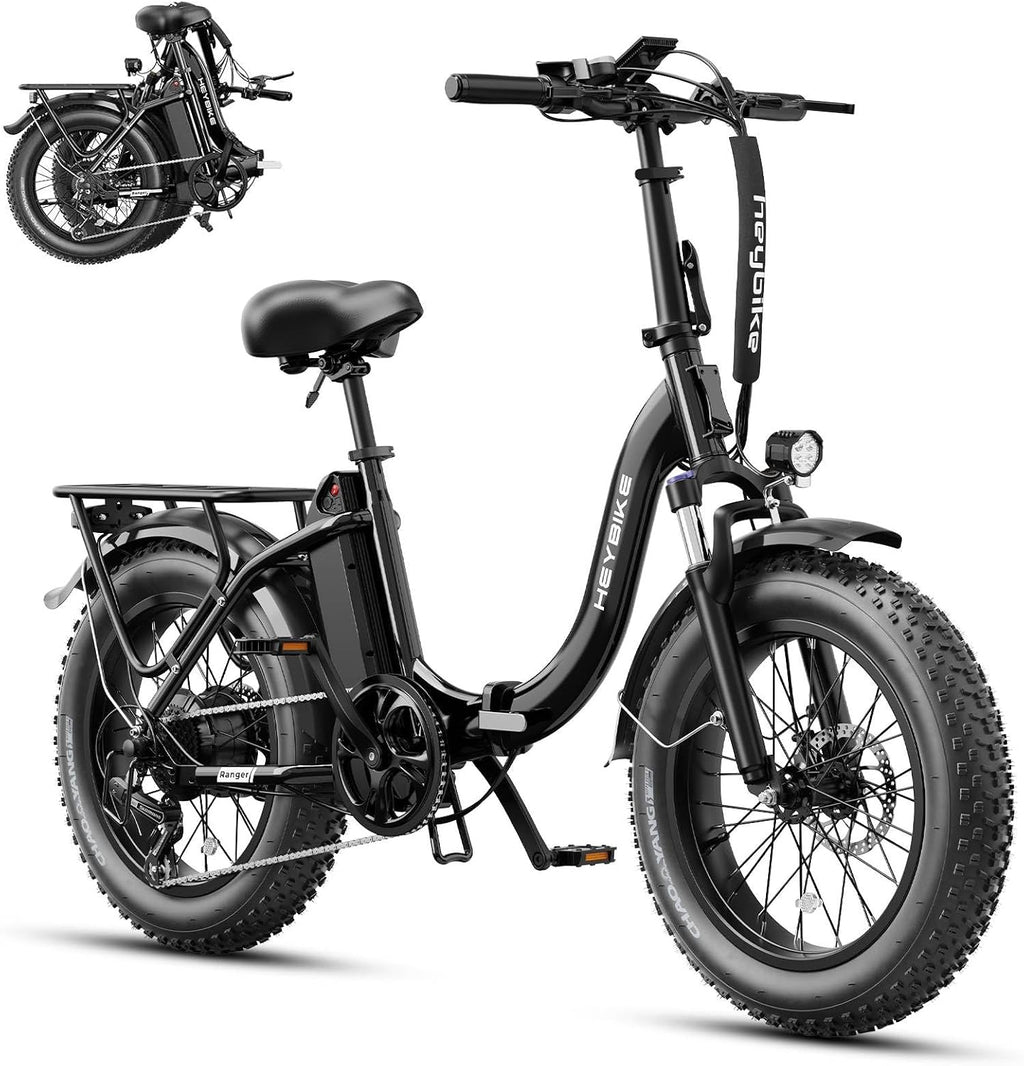 Heybike Ranger 2.0 Foldable Electric Bike for Adults, 20'*4 Fat Tire Ebike with 1400W Peak Motor, 28 MPH Max Speed, 600Wh Removable Battery, Up to 65 Miles Range, Front Suspension Step-Thru E Bike