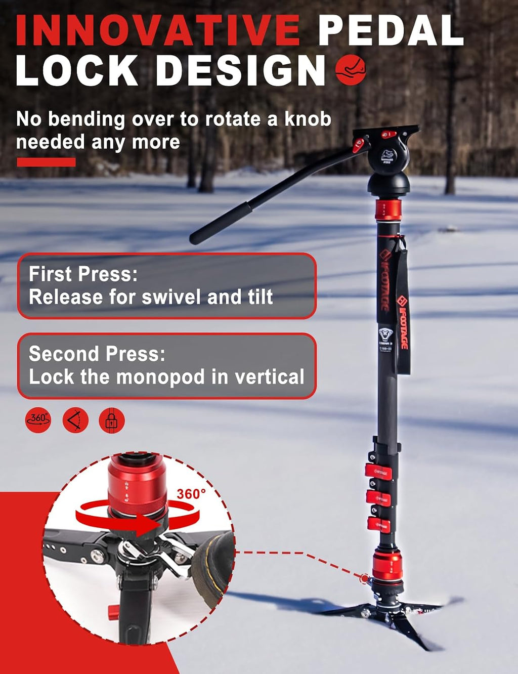 IFOOTAGE Monopod Cobra 3 C180F-P+K5S, 71' Monopod for Camera Carbon Fiber Travel Monopod with Feet, 1/4'' & 3/8'' Quick Release Compatible with Sony Canon Nikon DSLR Camera, Payload 17.6Lb
