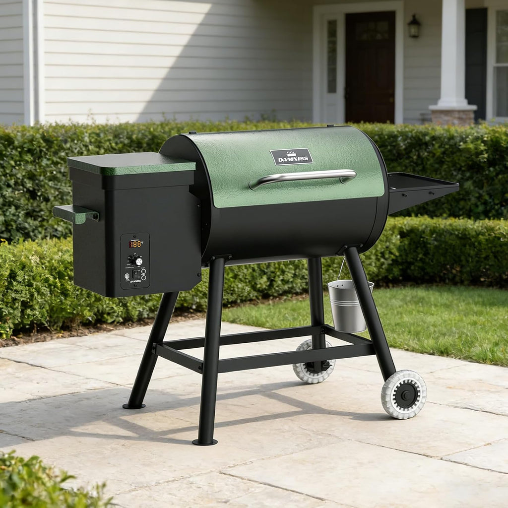 Electric Pellet Grill 456 SQ.IN Cook Area Pellet Smoker with Auto Feed & PID Controller 500°F Max Temperature 8 in 1 BBQ Grill with Meat Probe & Side Table with Hooks Perfect for Outdoor BBQ