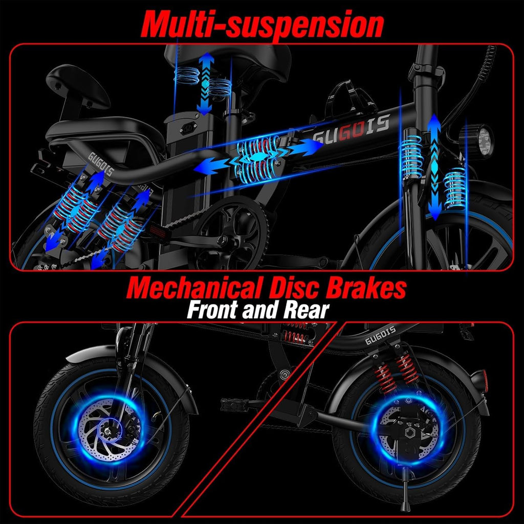 Folding Electric Bike for Adults, 2 Seater Electric Bike, 750W/1000W Peak Motor, 48V Removable Battery, Up to 28/30MPH & 45/60Miles, 16'/20' Tire Ebike, All-Terrain Foldable Electric Bicycles
