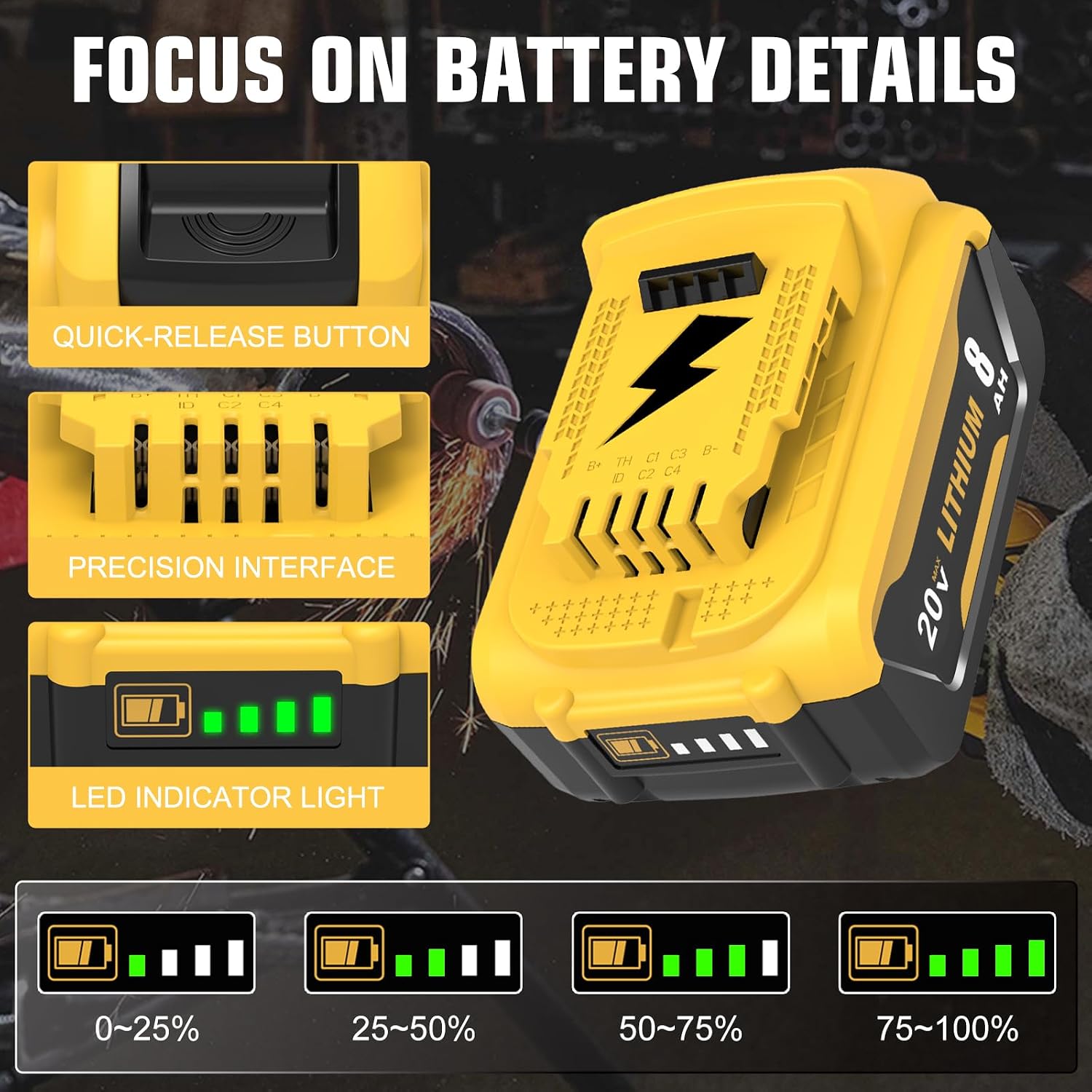 6-Pack Replacement for Dewalt 20V 8.0Ah Lithium-Ion Battery High Capacity 8,000mAh Replacement for DCB200/DCB201/DCB203/DCB206 Battery Compatible with Dewalt 20V Max Tools