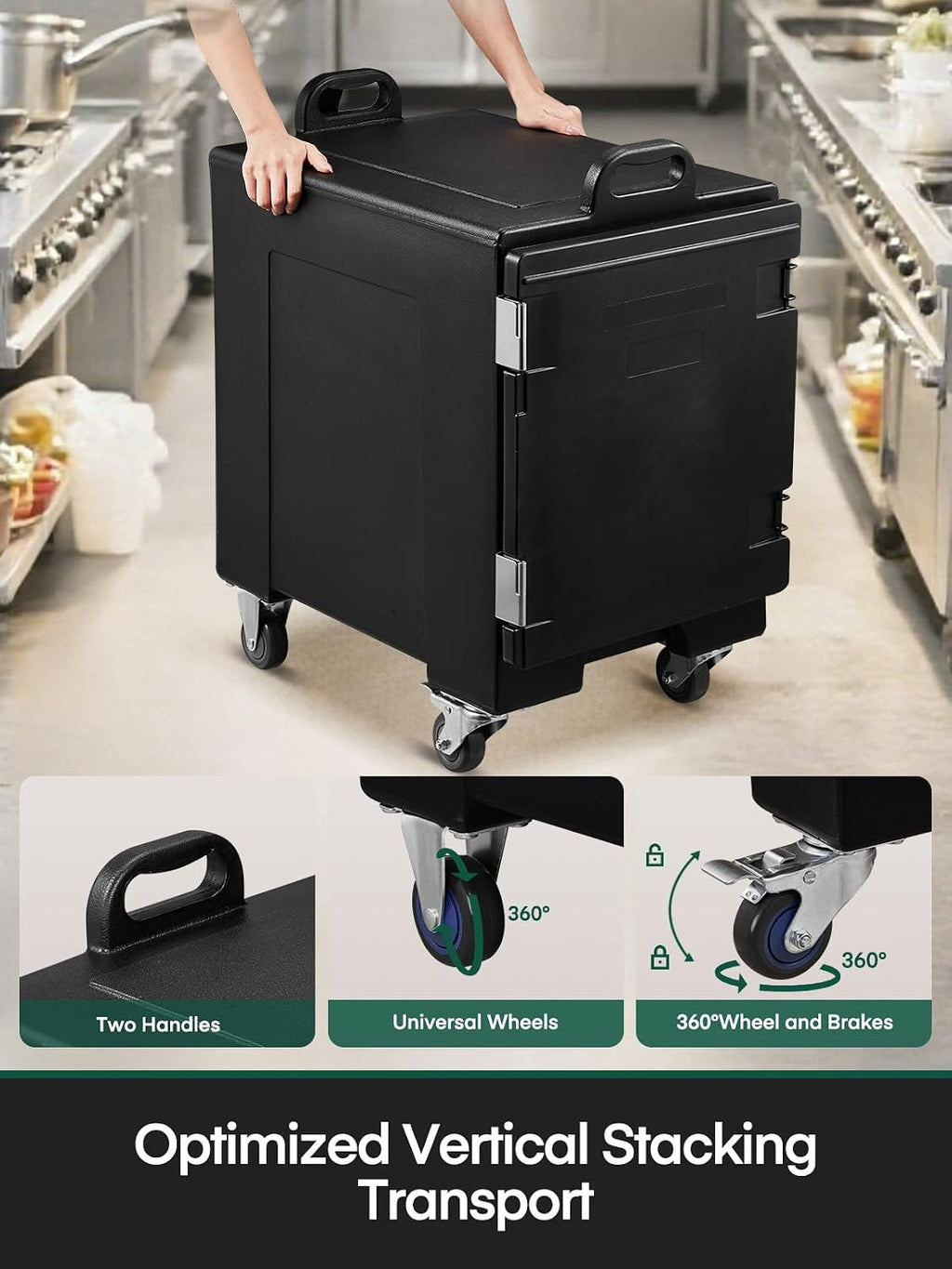 Catering Food Warmer w/Wheels, 82QT Insulated Food Pan Carrier, LLDPE Food Warmer Box for 5 Full-Size Pan, Stackable, Front Loading Food Box Carrier w/Handles, Hot Boxes for Catering,Party