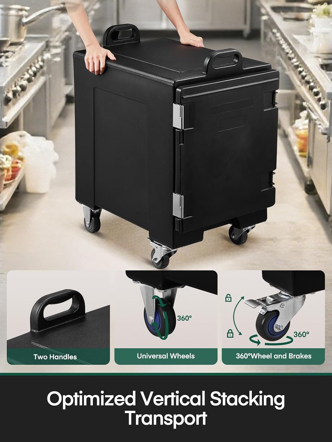 Catering Food Warmer w/Wheels, 82QT Insulated Food Pan Carrier, LLDPE Food Warmer Box for 5 Full-Size Pan, Stackable, Front Loading Food Box Carrier w/Handles, Hot Boxes for Catering,Party