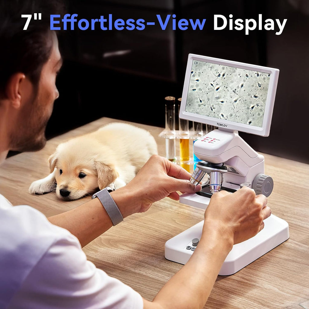 TOMLOV DM301 Pro Microscope for Kids Adults Students, Digital Microscope with 7' Screen, USB & HDMI Output, Wireless Biological Educational Science Scope Camera with Slides Kits for Classroom Home Lab
