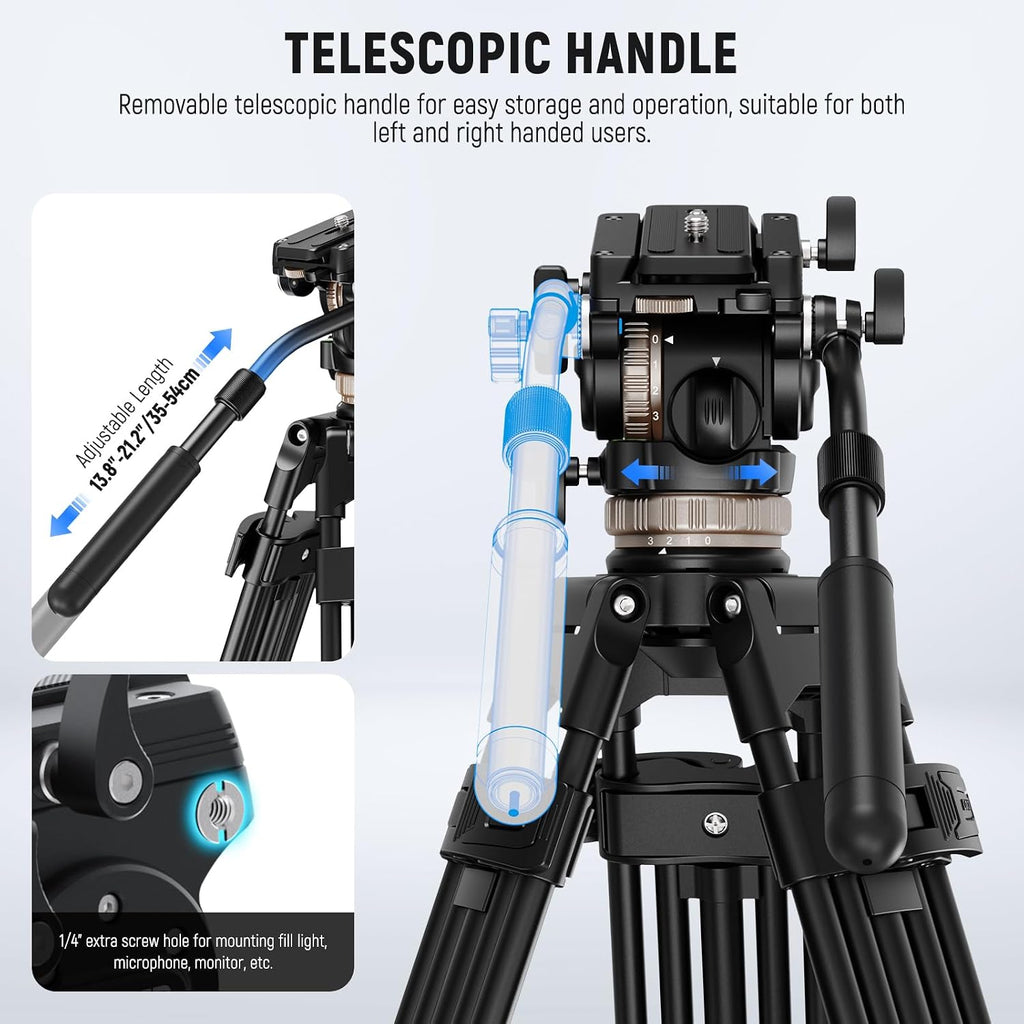 NEEWER Video Tripod Fluid Head w/ 6 Level Dynamic Counterbalance, 4 Level Pan/Tilt Damping, Handle, φ75mm Base, Metal Heavy Duty QR Plate Compatible with DJI RS Gimbals, Max Load 18lb, TH45