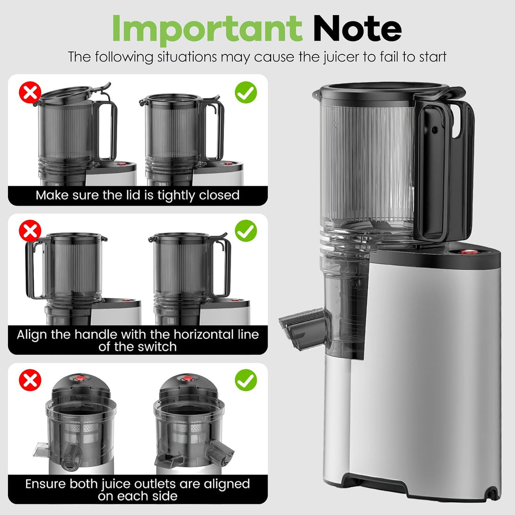 Cold Press Juicer, 5.3' Wide Feed Chute Juice Extractor Machine with 400W, High Juice Yield, Slow Masticating Juicer for Whole Vegetables & Fruits, Metallic Silver
