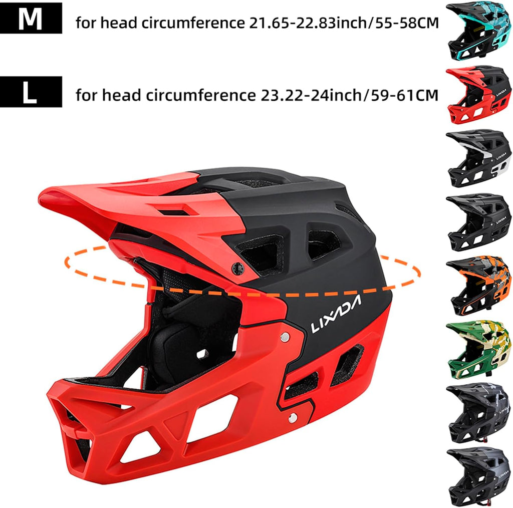 Lixada Adult Bike Helmet, Full Face Mountain Bike Helmet Lightweight Bicycle Helmet with Pads & Visor, Comfort Cycling Helmet Racing Downhill MTB Helmet for Men Women