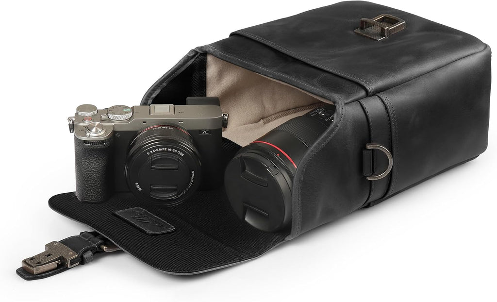 MegaGear Genuine Leather Camera Messenger Bag Mirrorless Portable electronic device cover