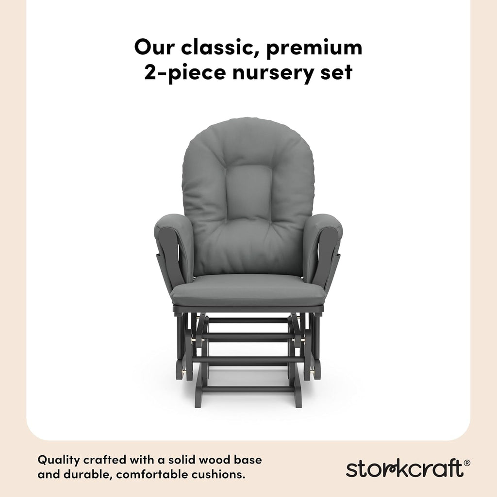 Storkcraft Premium Hoop Glider & Ottoman (Gray/Gray) — GREENGUARD Gold Certified Nursery Glider, Solid Wood Craftsmanship, Smooth-Gliding Nursery Chair and Ottoman, Award-Winning