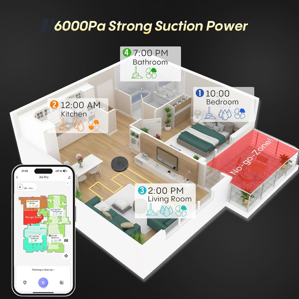 Self-Emptying Robot Vacuum and Mop, 6000Pa Powerful Suction, 90-Day Hands-Free,LiDAR Navigation, Smart Mapping, App & Alexa Control, Robotic Vacuum for Pet Hair, Carpets and Hard Floors