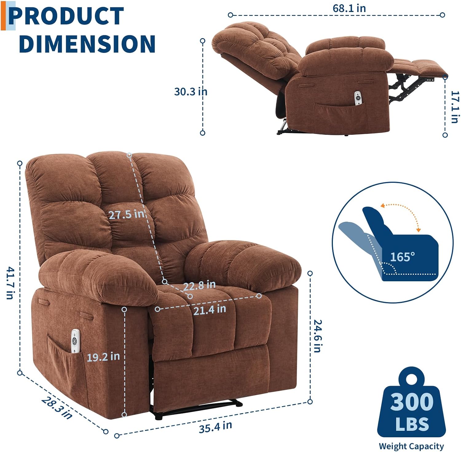 Garvee 21.4in Wide Recliner Chair,Massage & Heat Recliner Chair for Adults,Home Theater Seating with Lumbar Support,Ergonomic Breathable Fabric Nursery Rocking Chairs for Living Room