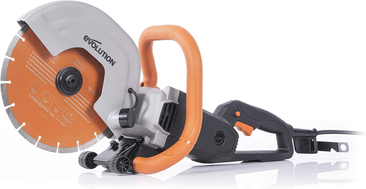 Evolution R255DCT - 10 In Concrete Saw (Aka Circular, Angle Grinder, Chop Saw, Cut Off, Demo, Disc Cutter, Power Cutter) - 15A Motor, No Gas - 4-1/16 In Cut - Incl Premium Diamond Blade