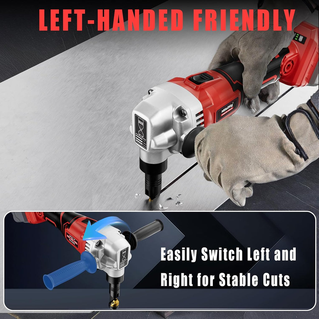MtiolHig Cordless Metal Nibbler Compatible with Milwaukee 18V Battery (No Battery), 18-Gauge Electric Nibbler with Assist Handle & 2 Blades, 1900RPM Brushless Metal Cutter for Stainless Steel