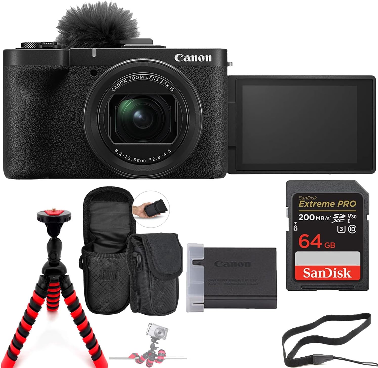 Canon PowerShot V1 Digital Camera Bundle + 64GB Extreme PRO Memory Card, Spider Tripod & Camera Shoulder Bag