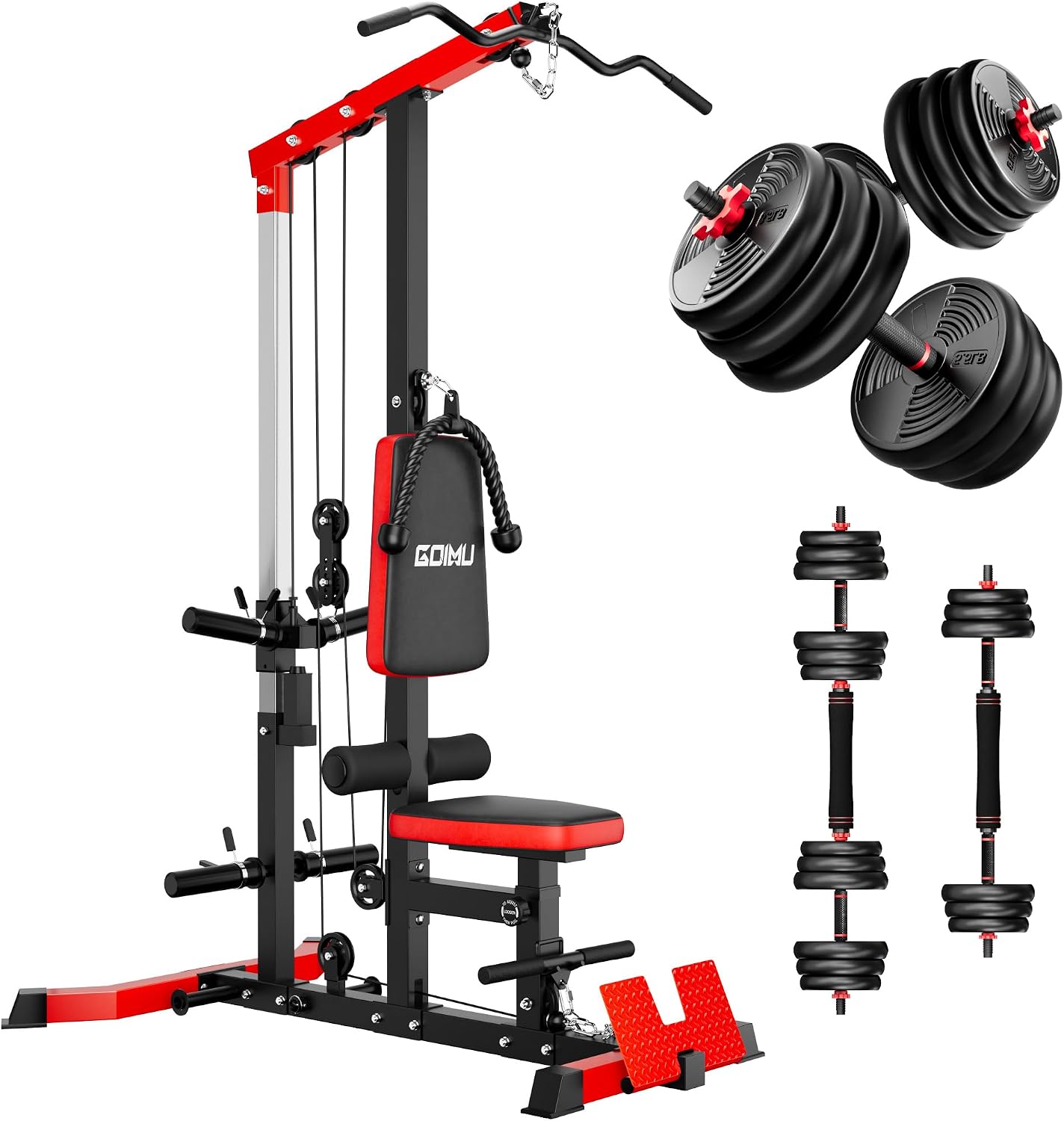 LS01 LAT Pulldown Machine, LAT Row Cable Machine with AB Crunch, LAT Tower with Cable Row Attachments, 3 in 1 Pulley Stations for Home Gym