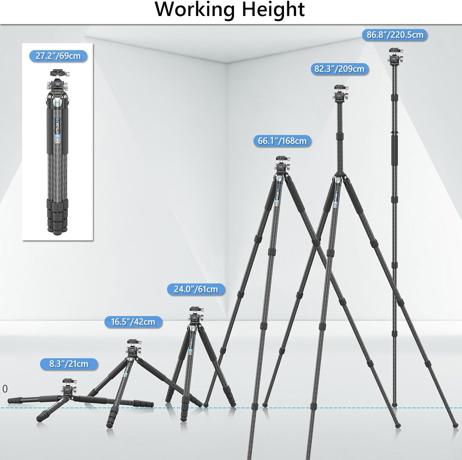 Carbon Fiber Heavy Duty Tripod WEYLLAN 81'' Professional Tripods for Camera, 10-Layer Carbon Fibre Tube, 32.5mm Leg with Low Profile Tripod Ball Head for Canon Nikon Sony, DSLR SLR Digital Camcorder