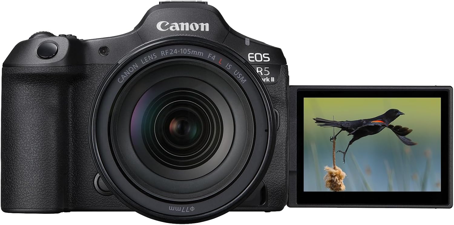 Canon EOS R5 Mark II Mirrorless Camera with RF24-105mm F4 L is USM Lens, Full-Frame Back-Illuminated Sensor, 45MP, 8K Video, Photography and Video, Hybrid Camera, Black