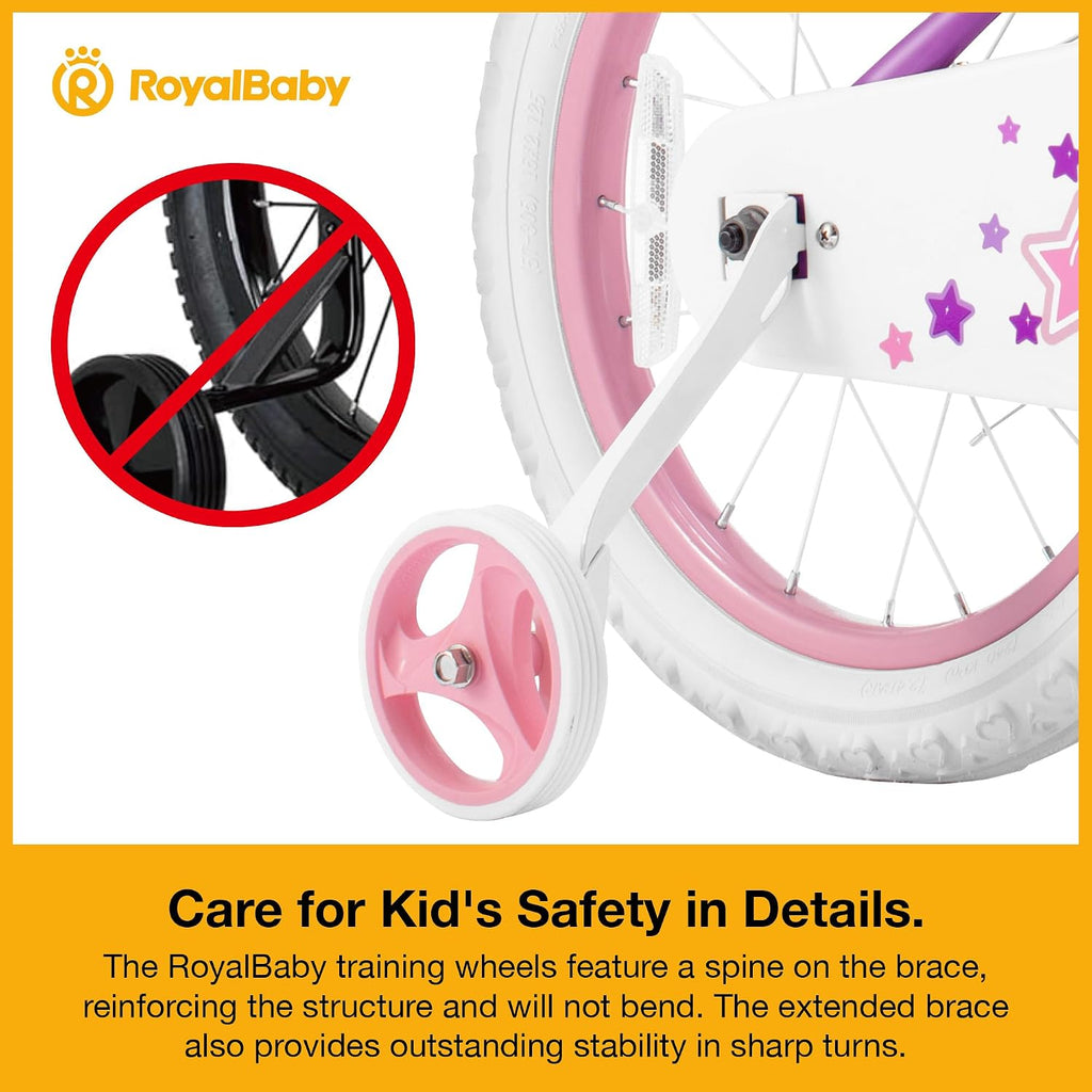RoyalBaby Stargirl 12 Inch Kids Outdoor Bicycle with Accessory Basket, Bell, Thick Wheels, and Safety Training Wheels for Ages 2-4, Purple