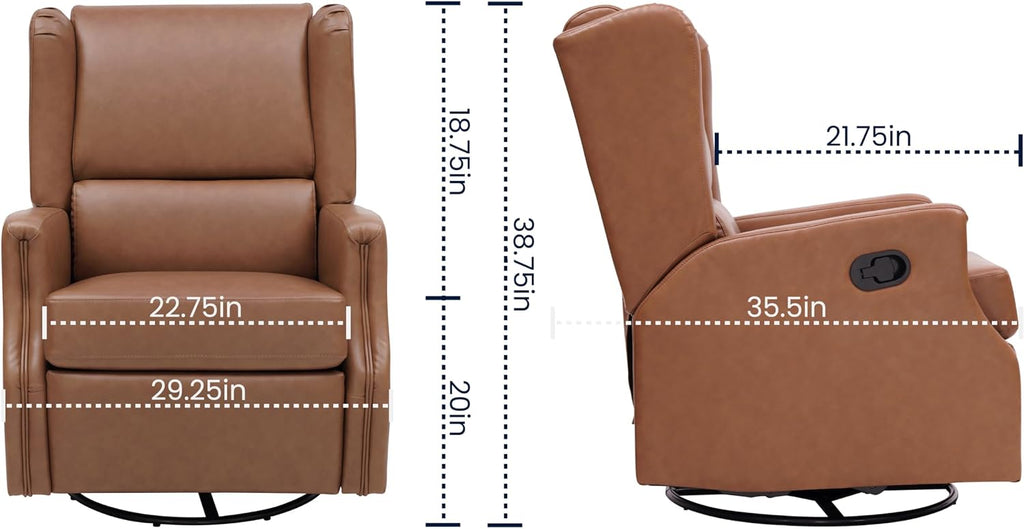 Flash Furniture Omma Swivel Glider Rocking Recliner, Manual Wingback Recliner with 360 Degree Swivel, for Living Room, Bedroom, or Nursery, Cognac LeatherSoft