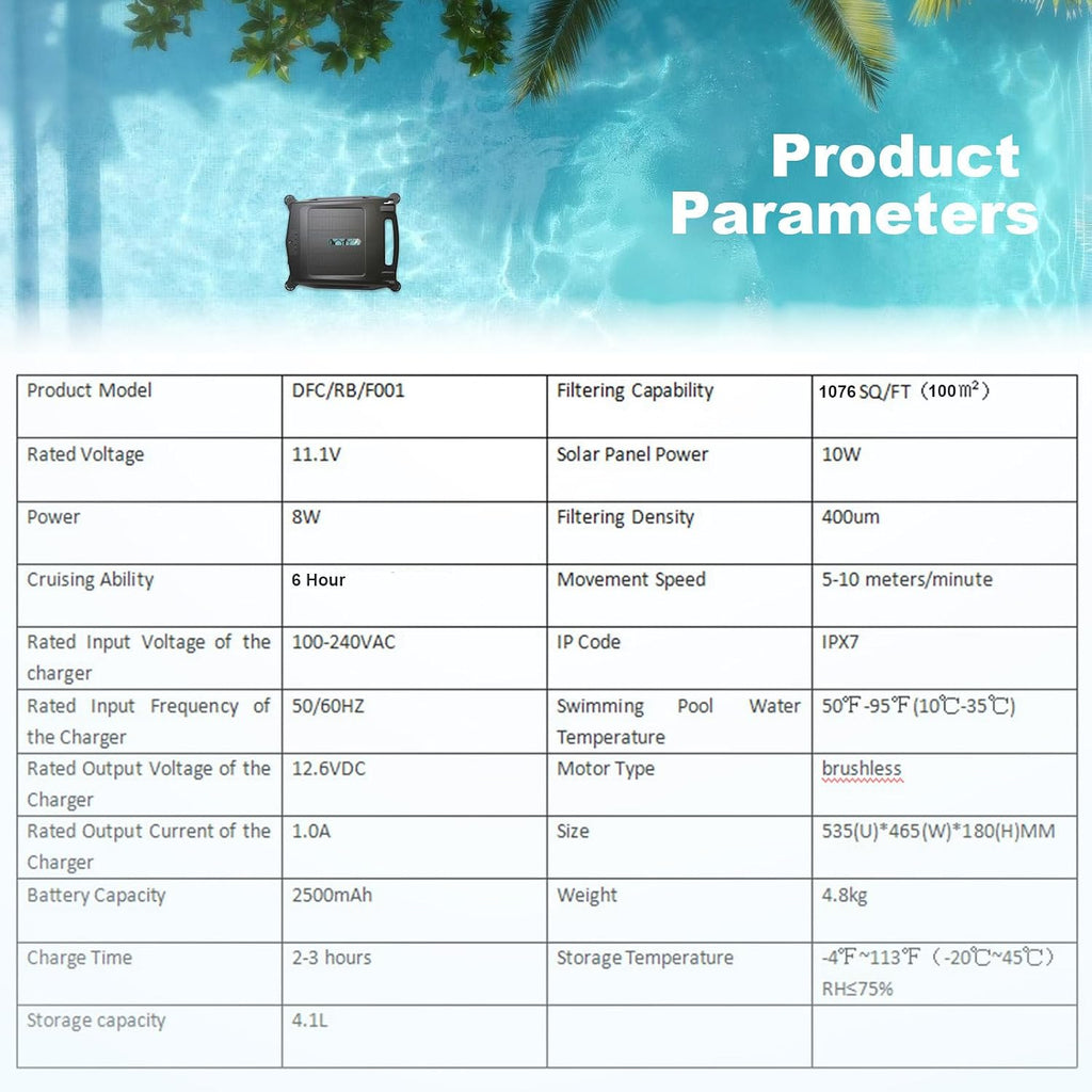 Solar Pool Skimmer Robotic|Dual Charging Options,2500mah-Up to 24 Hour Runtime,Automatic Pool Skimmer Cleaner-IPX 7,for Any Pool Shape