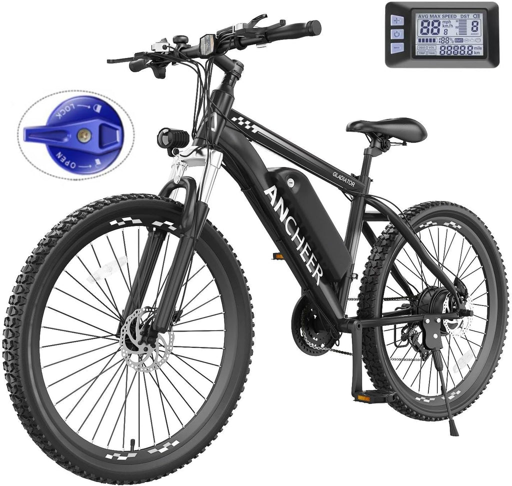 ANCHEER 26' Electric Bike for Adults, Peak 749W Ebike, 19.8MPH Electric Bicycle with 48V 374Wh / 48V 499Wh Battery(3H Fast Charge), LCD Display, Front Suspension, UL2849 Compliant