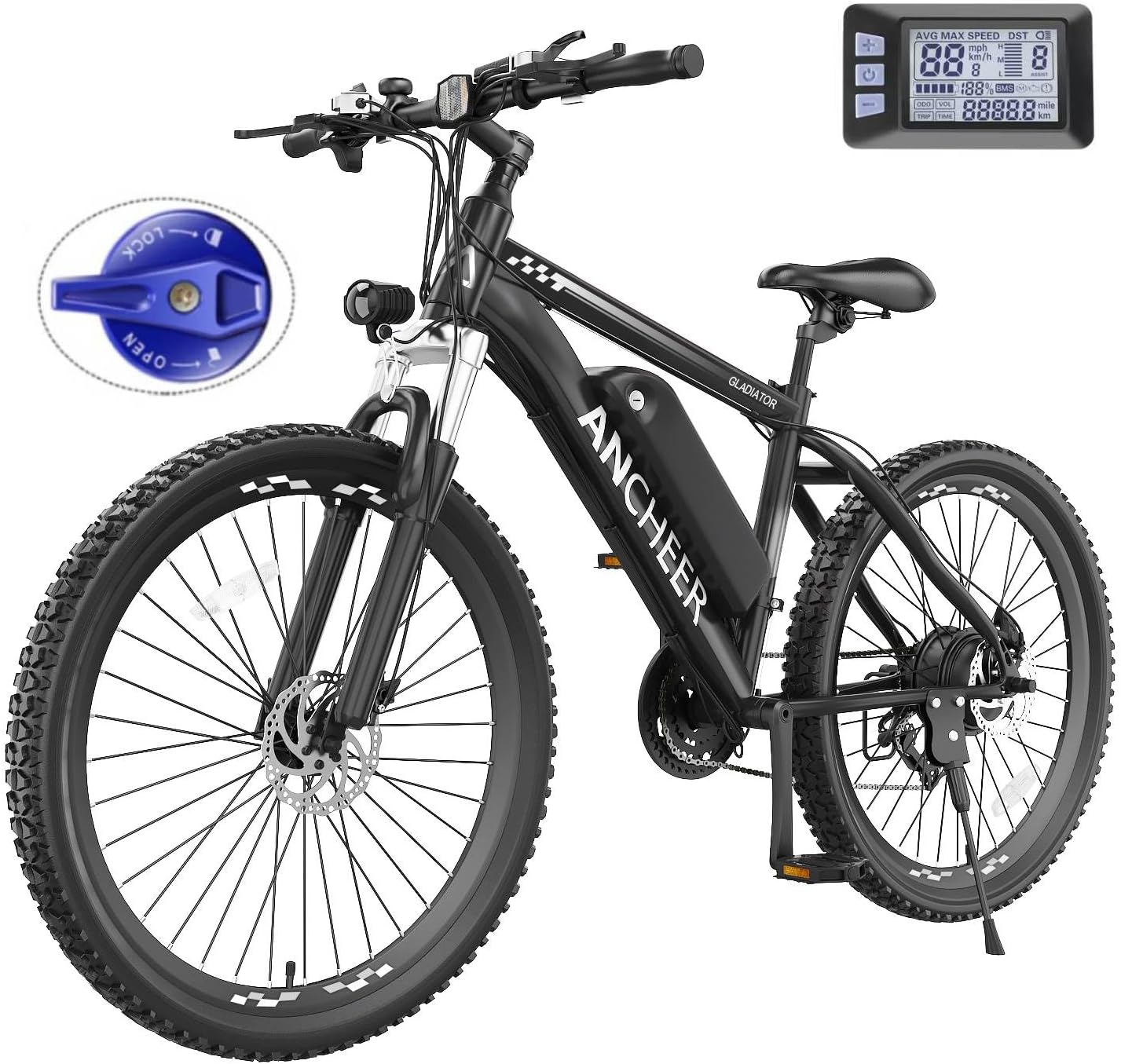 ANCHEER 26' Electric Bike for Adults, Peak 749W Ebike, 19.8MPH Electric Bicycle with 48V 374Wh / 48V 499Wh Battery(3H Fast Charge), LCD Display, Front Suspension, UL2849 Compliant