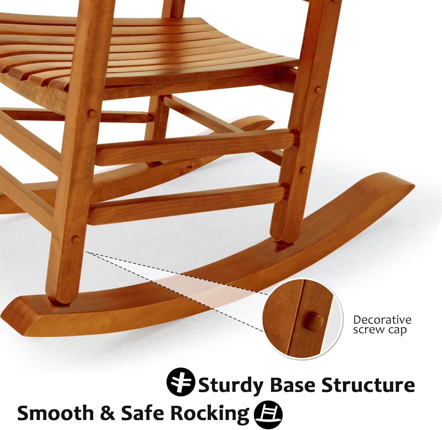 Hupmad Wooden Oversized Porch Rocker Chair with High Back and Armrest, All Weather Slatted Rocker for Backyard, Garden, 400 lbs Support, Natural