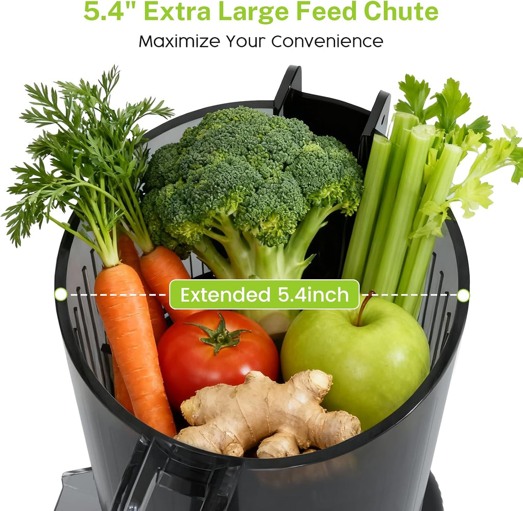 Kndko Juicer Machines with 5.4' Large Feed Chute, Cold Press Juicer for Whole Vegetables and Fruits, Stainless Steel Slow Masticating Juicer Easy to Clean, Self Feeding, High Juice Yield