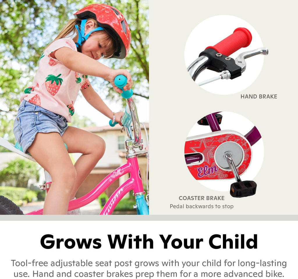 Schwinn Elm Bike, 16 Inch Bike for Kids Ages 3-7, SmartStart Ergonomic Design for Kids, Adjustable Seat Grows with your Child, Rear Coaster Brake and Front Caliper Brake, Training Bicycle
