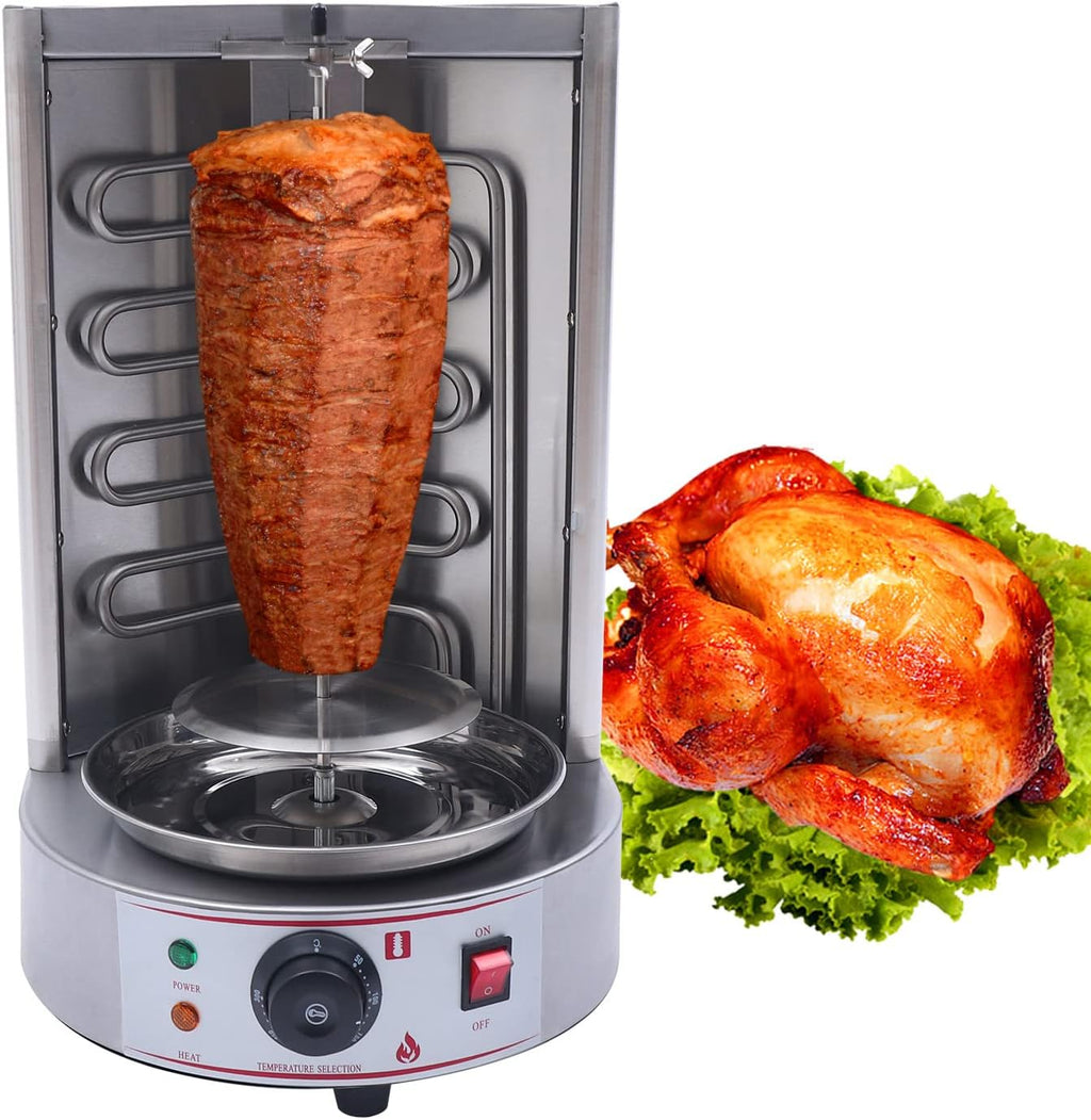 Shawarma Grill Machine Commercial Electric Vertical Rotating Rotisserie Shawarma Machine 3KW Doner Kebab Machine Meat Grill Broiler Shawarma Gyro Grilling with Meat Catch Pan for Family Restaurants