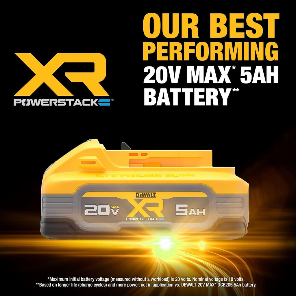 DEWALT 20V MAX Battery, POWERSTACK, More Power More Compact, Rechargeable 5Ah Lithium Ion Battery (DCBP520)