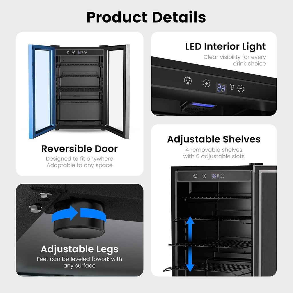 Feelfunn 145 Can Beverage Refrigerator Cooler - 4.5 Cu.Ft Mini Fridge Glass Door, Soda Wine Beer Drink Fridge, Small Refrigerator for Bedroom Office Home Bar Dorm, Digital Temperature Control, Silver