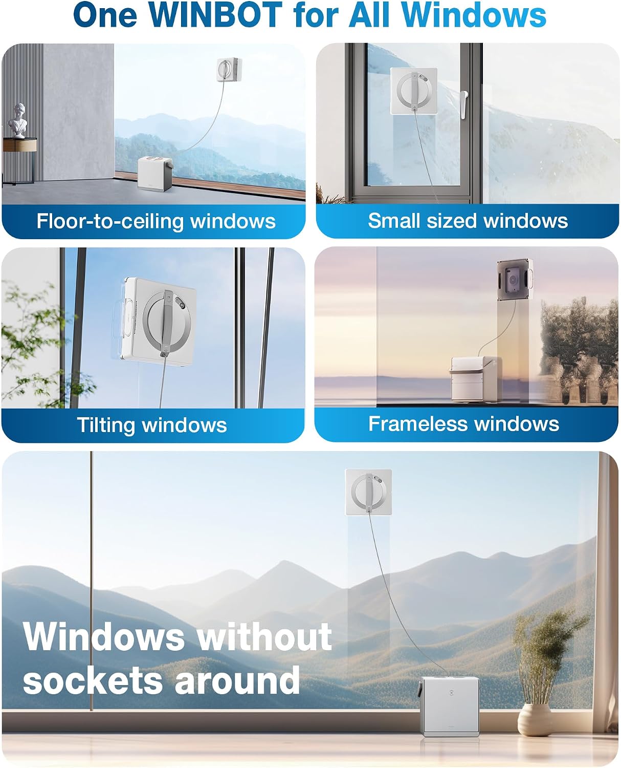ECOVACS Winbot W2 Omni Portable Window Cleaning Robot, Intelligent Cleaning with Three-Nozzle Wide-Angle Spray Technology, Win SLAM 4.0 Path Planning, Deep Edge Cleaning, 5500Pa Suction Power