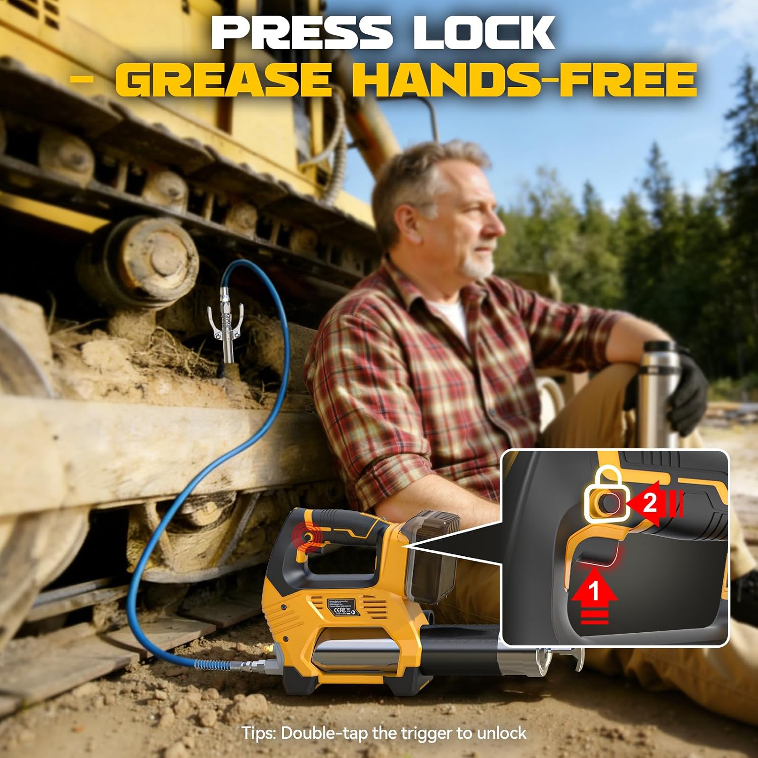Ecarke Cordless Grease Gun, Compatible with DeWalt 20V Battery (Bare Tool), 3‑Speed Adjustable Flow, 12,000 PSI Max, 39' Hose, Works with Bulk & Cartridge Grease, for Farm/Truck/Construction
