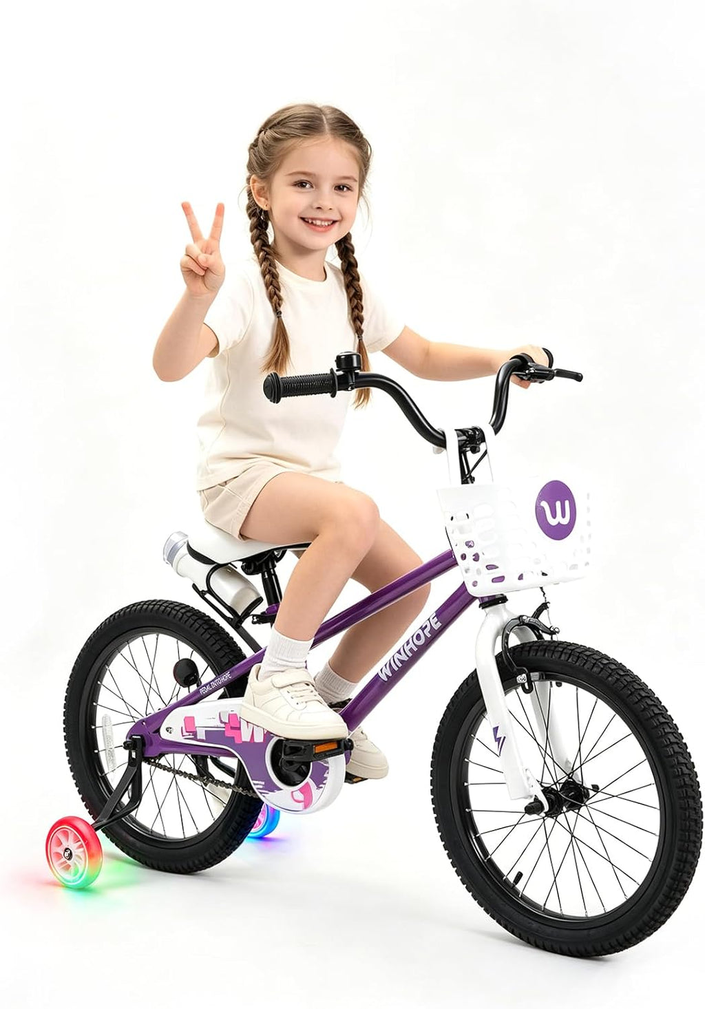WinHope Kids Bike, 12 14 16 18 Inch Children Bicycle with Light up Training Wheels and Dual Brakes, Toddler Bike for Beginner with Adjustable Seat and Headlebar for Boys Girls 2-9, Multiple Colors