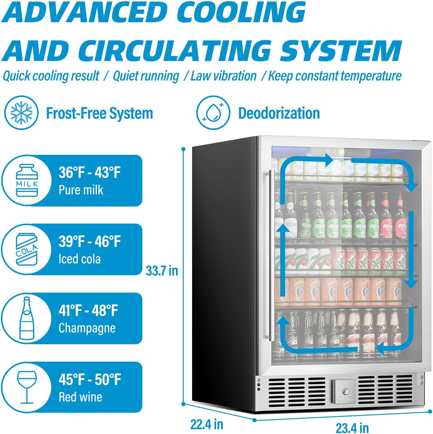 Erivess 5.3 Cu Ft/166 Can Mini Fridge, Freestanding 24 Inch Beverage Refrigerator with Glass Front Door for Soda, Beer Under Counter Drink Refrigerator with Adjustable Shelves(Silver)