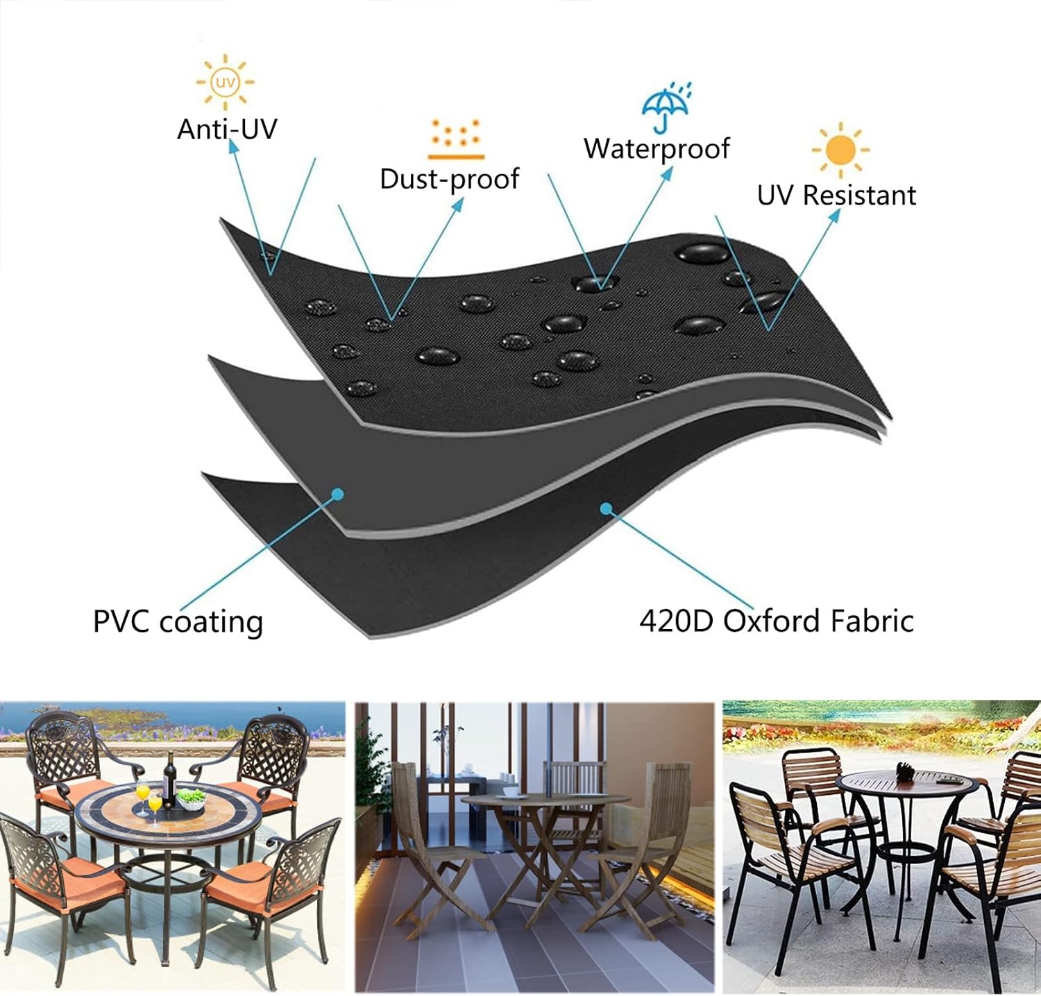 Table and Chairs Set Cover 122' D x 37' H, Outdoor Patio Furniture Covers, Waterproof BBQ Grill Cover, Dust Proof Sofa Cover Furniture Protective Cover (310x95cm)