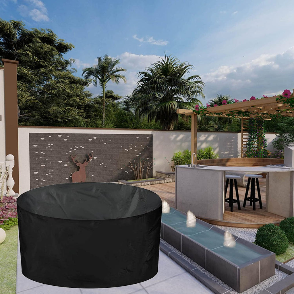 Waterproof Patio Furniture Set Cover 100' D x 39' H, 420D Outdoor Round Table and Chairs Set, Durable Wind Dust Proof Outdoor Cover, Suitable for All Weathers (255x100cm)