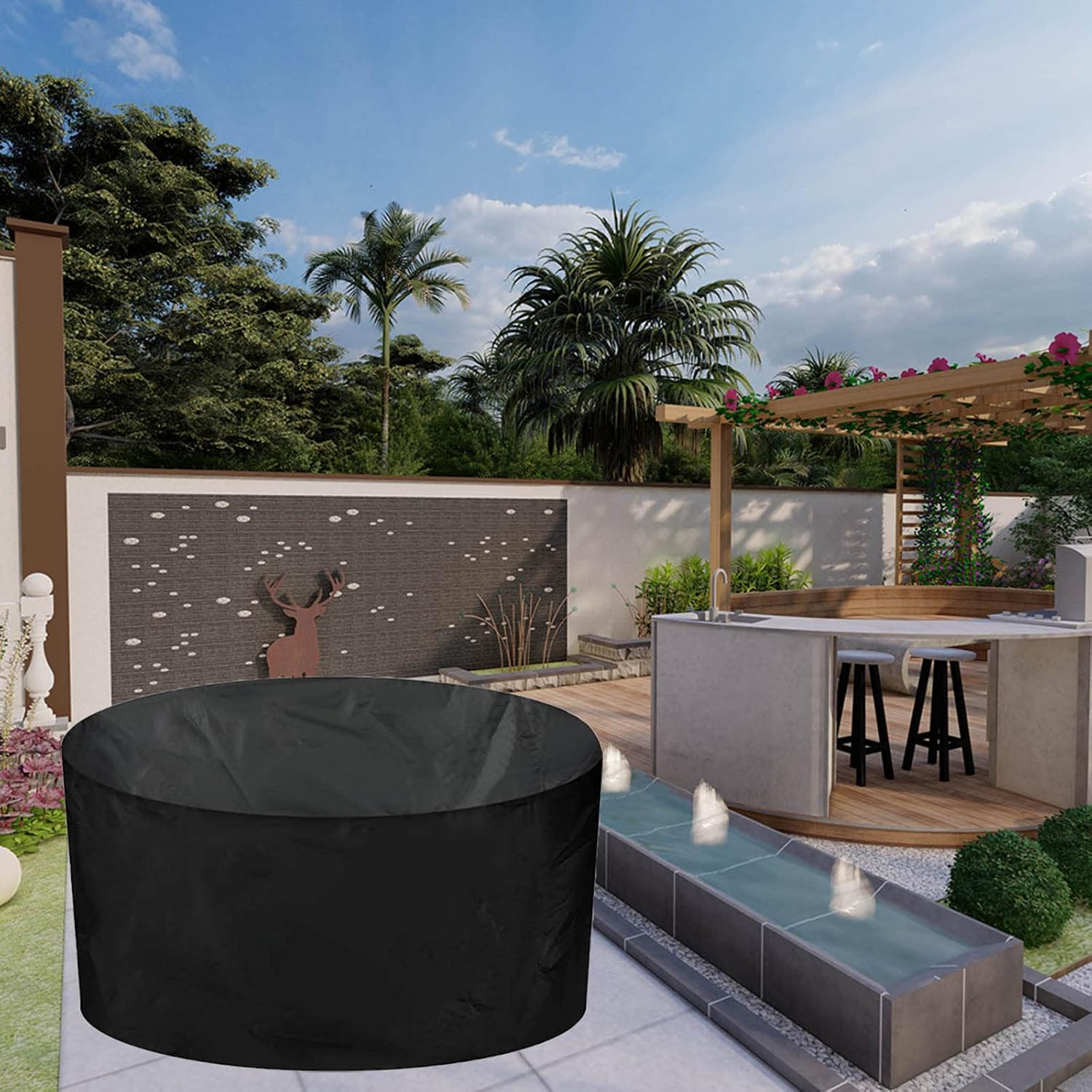 Waterproof Patio Furniture Set Cover 112' D x 39' H, 420D Outdoor Round Table and Chairs Set, Durable Wind Dust Proof Outdoor Cover, Suitable for All Weathers (285x100cm)