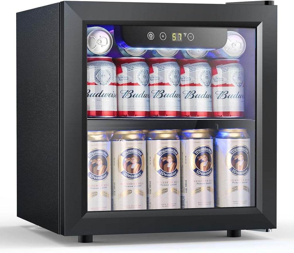 COWSAR Beverage Refrigerator, 50 Cans Wine Cooler, ETL Approved 1.3 Cu.ft Mini Fridge with Glass Door, Adjustable Shelves, Digital Temperature Freestanding Small Drink Fridge for Soda Beer or Wine
