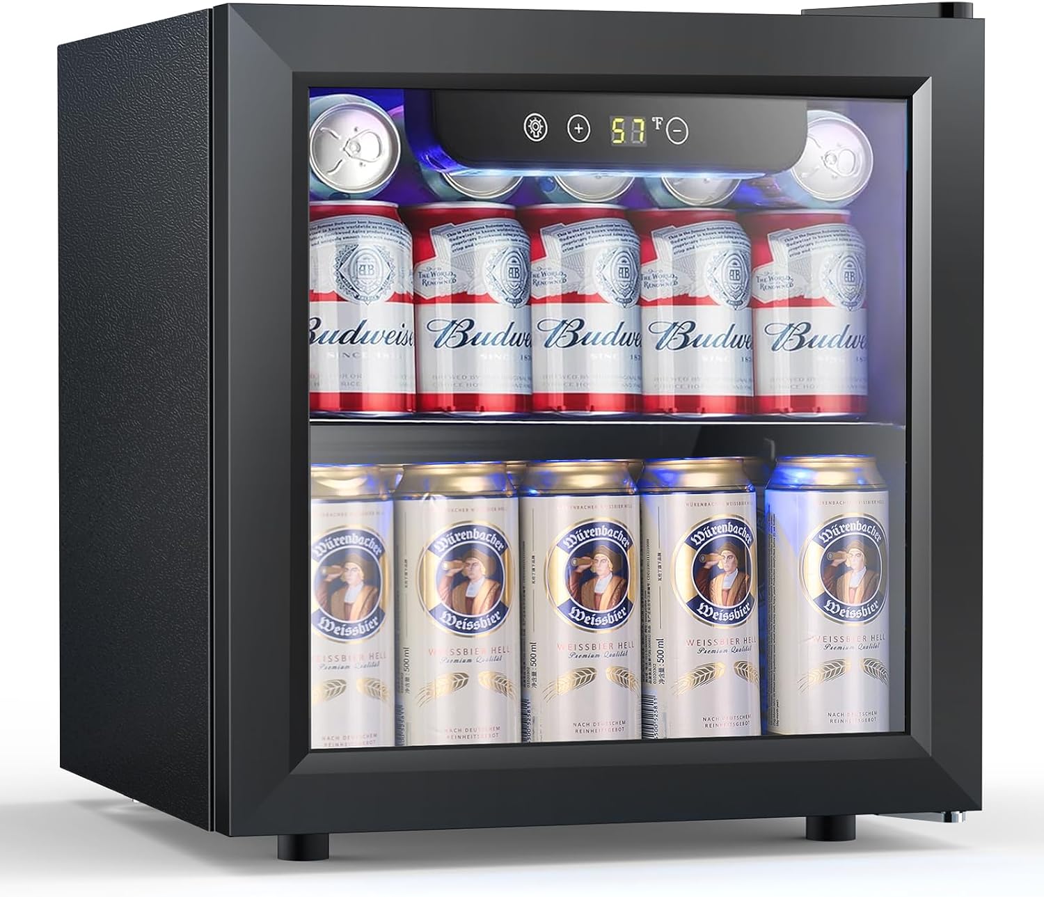 COWSAR Beverage Refrigerator, 50 Cans Wine Cooler, ETL Approved 1.3 Cu.ft Mini Fridge with Glass Door, Adjustable Shelves, Digital Temperature Freestanding Small Drink Fridge for Soda Beer or Wine