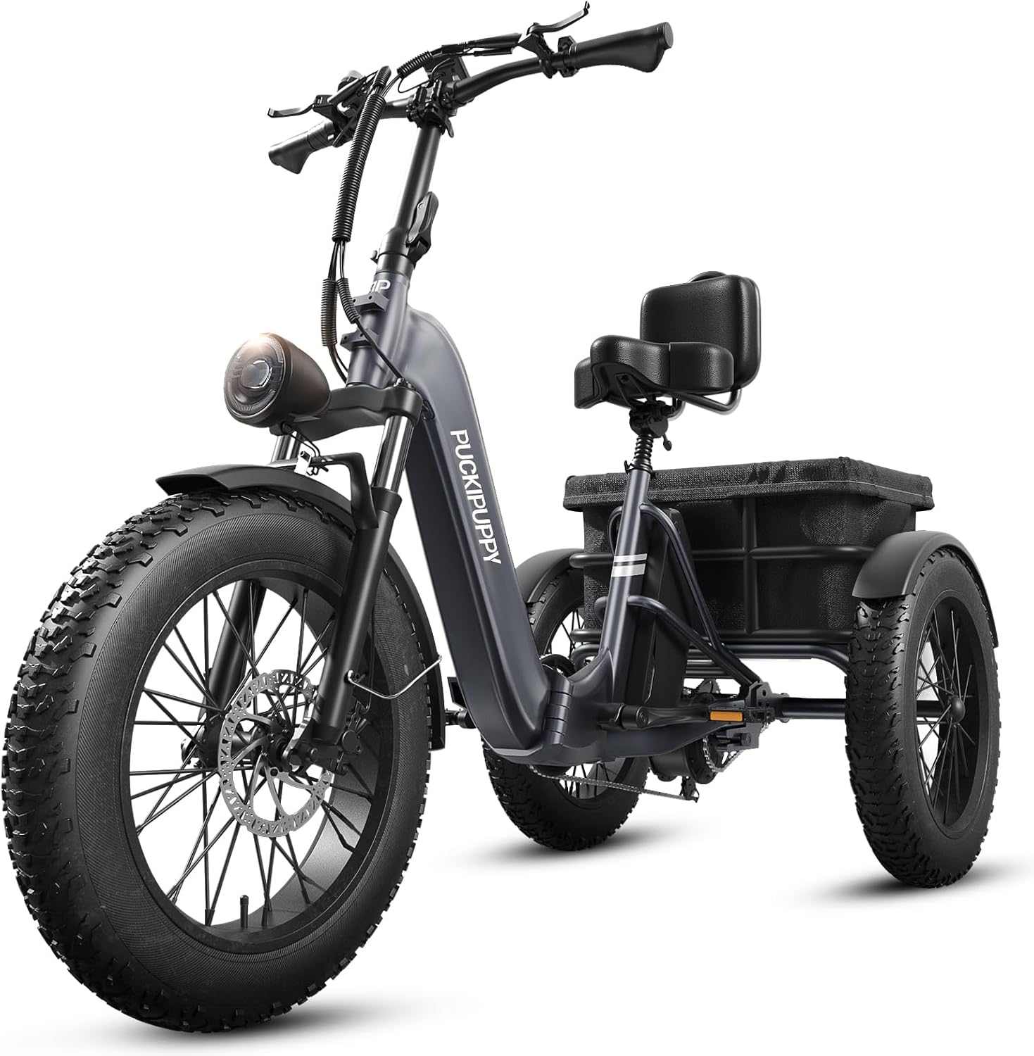 PUCKIPUPPY Electric Tricycle for Adult with 960W Peak Motor, 60 Miles Range Pickup Class Trike, 500 Lbs Load Electric Trike with Rear Differential and 20' Fat Tires, 48V 17.4AH Cell Battery, Husky